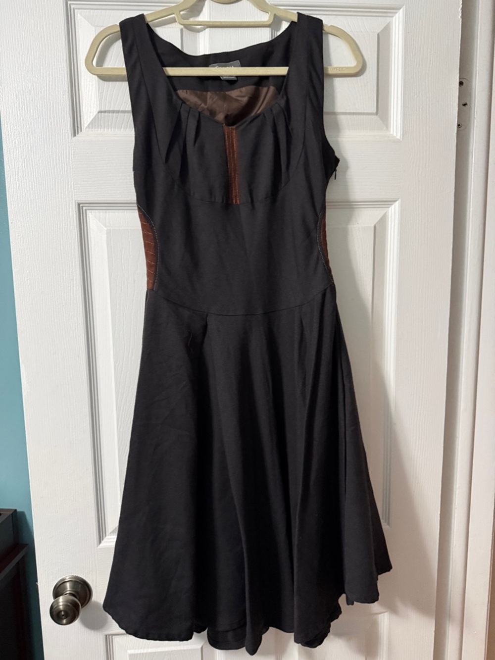 Gracia Black Midi Dress with Brown Trim